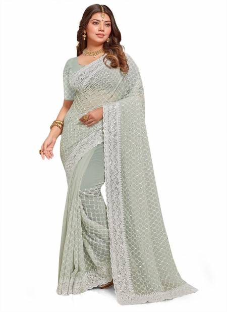 Dusty Pista Colour Anupama By Utsav Nari Embroidery Occasion Wear Saree Wholesale Online 2263