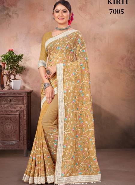 Dusty Yellow Colour Kirti By Fashion Lab Georgette Saree Catalog 7005