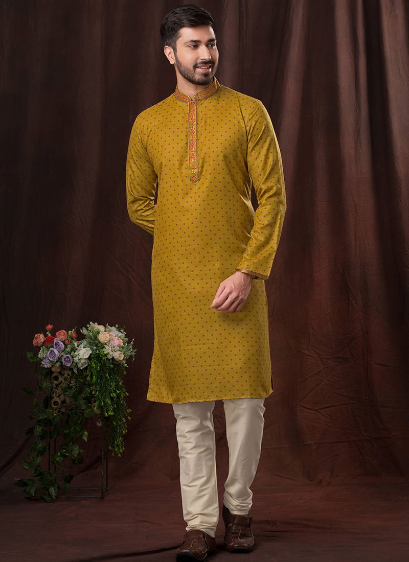 Dusty Yellow Colour Meherba By Styleroof Festive Wear Kurta Pajama Catalog 1553 1