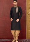 Festive Wear Full Machine Work Black HeavybDupion Art Silk Kurta And Cotton Silk Payjama AC EMB 31
