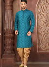 Festive Wear Full Machine Work Light Firoza Cotton Silk Kurta And Payjama AC EMB 29