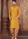 Festive Wear Full Machine Work Musturd Dupion Art Silk Kurta And Cotton Silk Payjama AC EMB 30