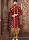 Festive Wear Full Machine Work Red Dupion Art Silk Kurta And Cotton Silk Payjama AC EMB 28