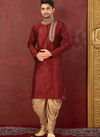 Festive Wear Full Machine Work Red Heavy Dupion Art Silk Kurta And Cotton Silk Payjama AC EMB 32