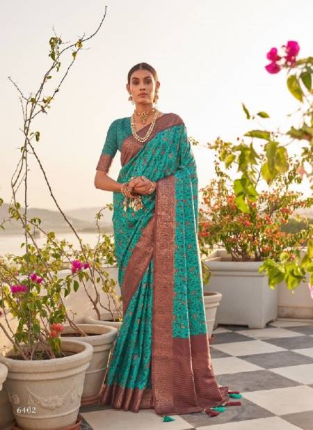 Firozi And Brown Colour Saanj By Pankh Khadi Silk Digital Print Saree Exporters In India 6402