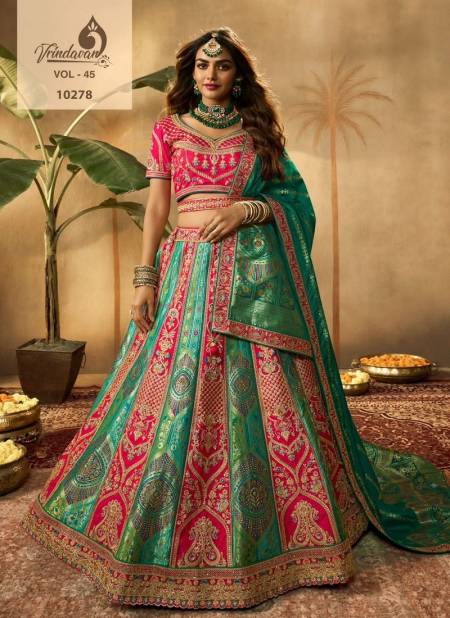 Firozi And Pink Colour Vrindavan Vol 45 By Royal Banarasi Silk Bridal Lehenga Choli Wholesale Online 10278