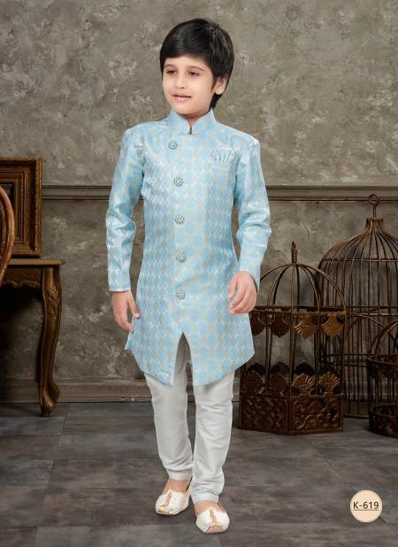 Firozi And Sky Blue Colour Kids Vol 5 Boys Wear Kurta Pajama And Indo Western Catalog K 619