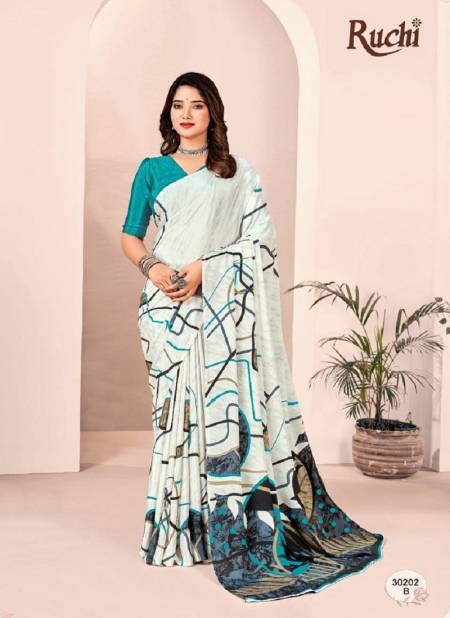 Firozi And White Colour Vivanta Silk 27th Edition By Ruchi Printed Silk Crepe Saree Wholesalers in Delhi 30202-B