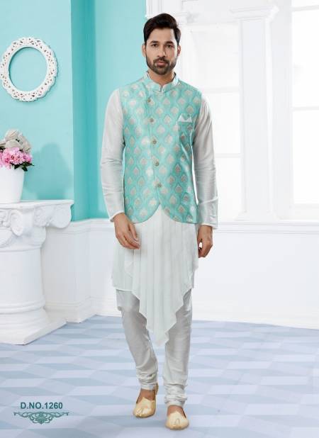 Firozi And White Vol 15 Party Wear Mens Modi Jacket Kurta Pajama Online Wholesale 1260