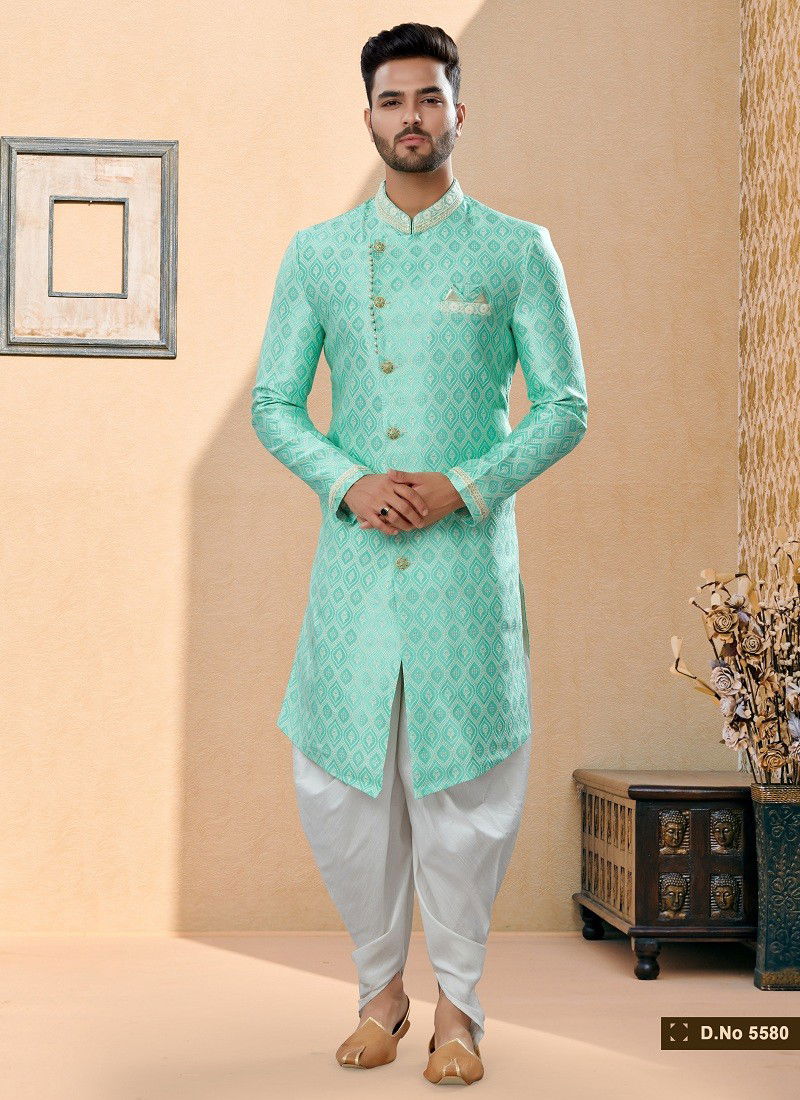 Firozi Blue Colour Vol 14 Party Wear Mens Sherwani Wholesale Shop In Surat 5580