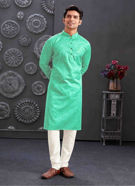 Firozi Colour 1630 Occasion Mens Wear Poly Blend Kurta Pajama Surat Wholesale Market 1630-3