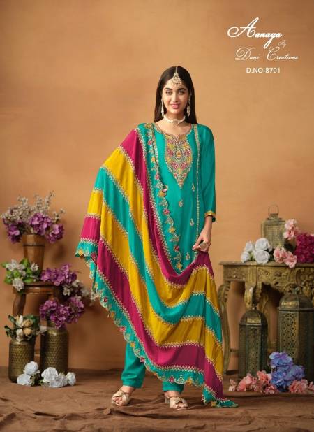 Firozi Colour Aanaya Vol 187 Designer Chinon Silk Wedding Wholesale Salwar Suit Wholesale In India 8701