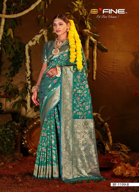 Firozi Colour B Fine Dhwani Designer Silk Wedding Wear Surat Saree Wholesale Market BF-1199-A