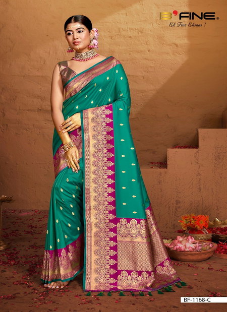Firozi Colour B Fine Priyal Silk Wedding Wear Ladies Saree Wholesale Market In Surat BF-1168-C