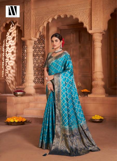 Firozi Colour Banarasi Fusion Vol 1 By AV Satin Silk Wedding Wear Saree Wholesalers In India 2402