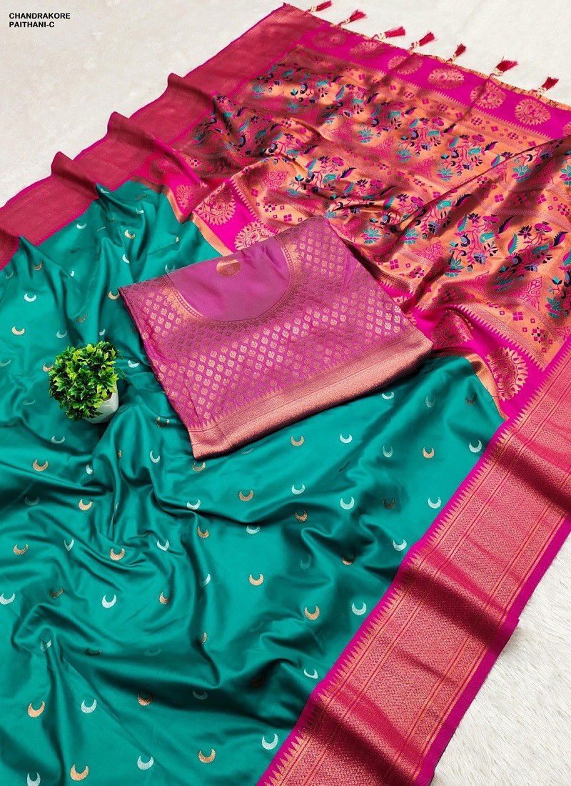 Firozi Colour Chandrakore Paithani A To F by Murti Nx Printed Silk Bulk Saree Orders In India Chandrakore Paithani-C