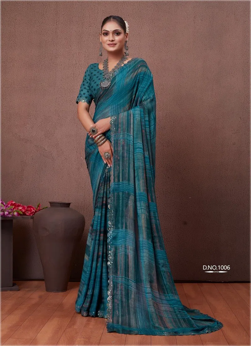 Firozi Colour Cutwork By Stavan Daily Wear Saree Orders In India 1006