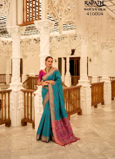 Firozi Colour Darpan Silk By Rajpath Occasion Wear Patola Banarasi Silk Saree Wholesale Online 410004