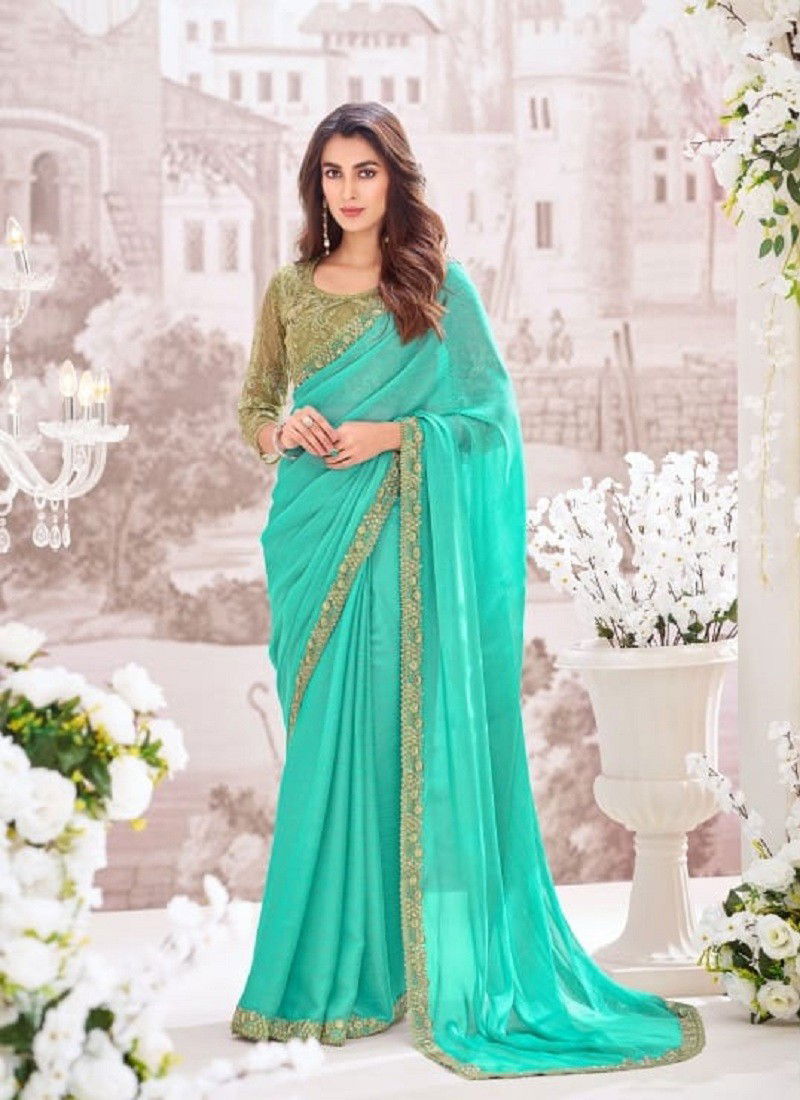 Firozi Colour Exotique Vol 5 By Anmol Embroidery Saree Wholesale Online 9208