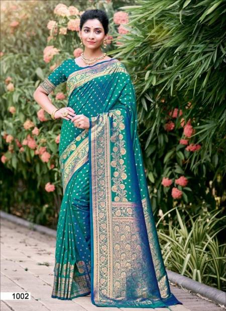 Firozi Colour Gajgamini Silk By Bunawat Wedding Wear Saree Exporters In India 1002