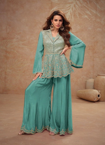 Firozi Colour Gulab By Gulkayra Chinon Readymade Suits Orders In India 7504-B
