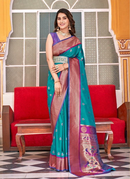 Firozi Colour Hansika Paithani By Rajpath Wedding Soft Peshwai Paithani Silk Saree Online Wholesale 126008