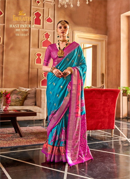 Firozi Colour Hast Patola By Trirath Mercerizer Sigma Silk Printed Sarees Wholesale Shop In Surat TR-10317