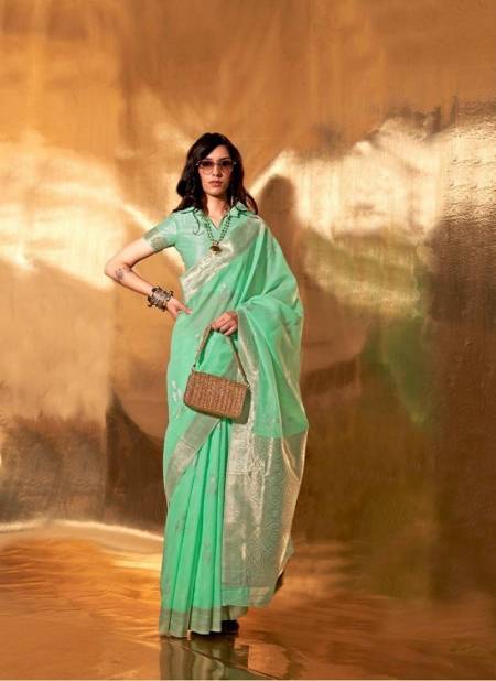 Firozi Colour Kelly Linen By Rajtex Linen Cotton Handwoven Saree Wholesalers In Delhi 371006