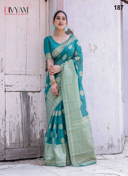 Firozi Colour Kirti By Divyam Chanderi Silk Wedding Saree Wholesale Shop In Surat 187