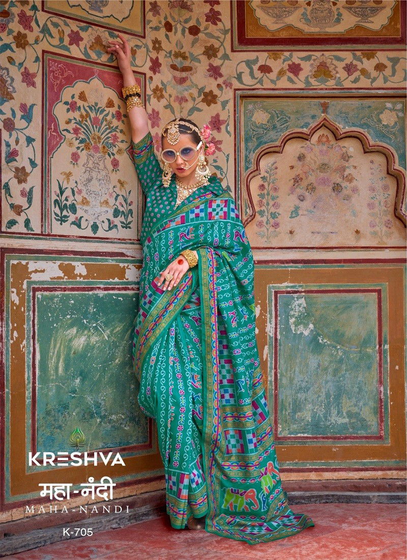 Firozi Colour Maha Nandi By Kreshva Silk Printed Saree Wholesale In India K-705