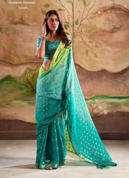 Firozi Colour Marigold Silk By Rajpath Digital Banarasi Butta Georgette Saree Online Wholesale 540006