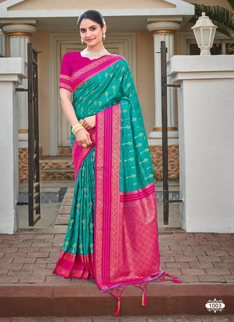 Firozi Colour Meena Silk By Bunawat Designer Wedding Wear Saree Wholesale Online 1003