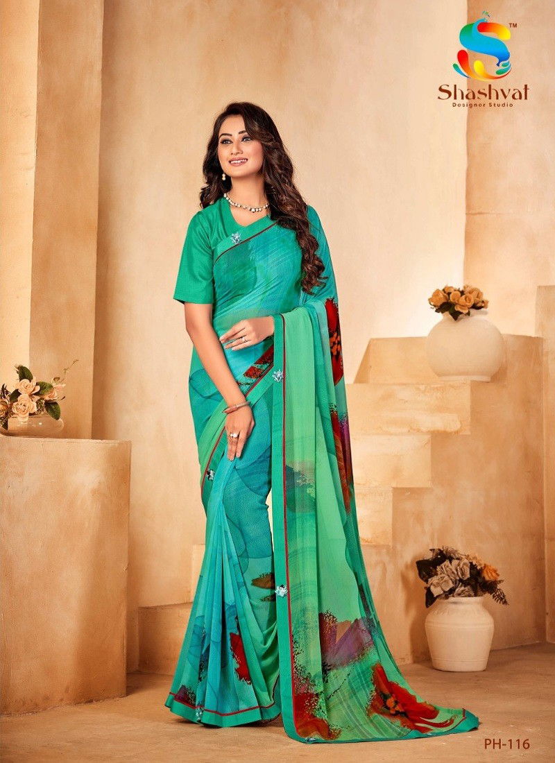 Firozi Colour Panchi 2 By Shashvat Digital Printed Designer Bamber Silk Saree Manufacturers PH-116