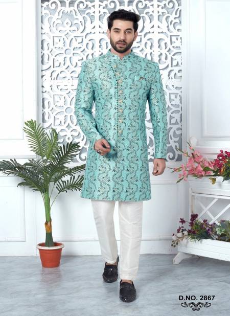 Firozi Colour Party Wear Mens Desginer Indo Western Wholesale Market In Surat 2867