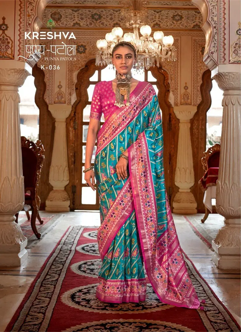 Firozi Colour Punya Patola By Kreshva Pv Silk Saree Suppliers In India K-036