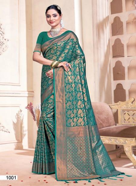 Firozi Colour Rajwadi Vol 9 By Bunawat Banarasi silk Wedding Wear Saree Wholesale Online 1001