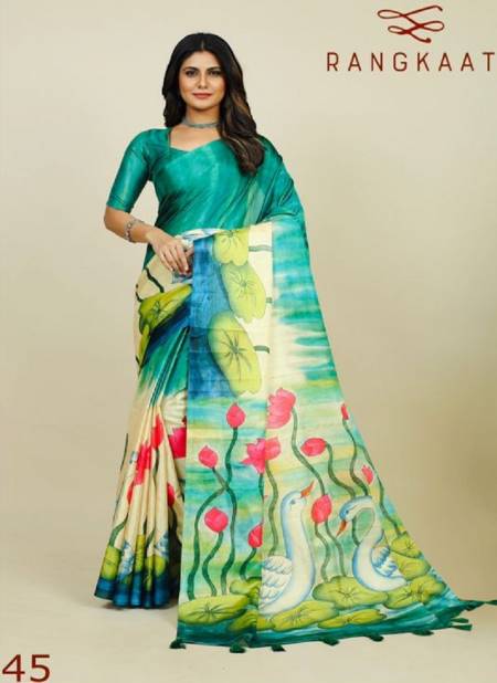 Firozi Colour Rangkaat 44 To 49 Tusser Silk Printed Wholesale Saree Suppliers In Mumbai 45