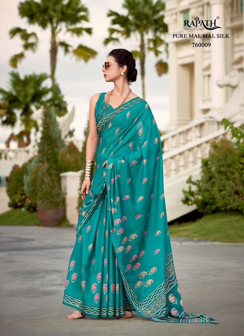 Firozi Colour Resham By Rajpath Mal Mal Silk Daily Wear Saree Wholesalers In Delhi 760009