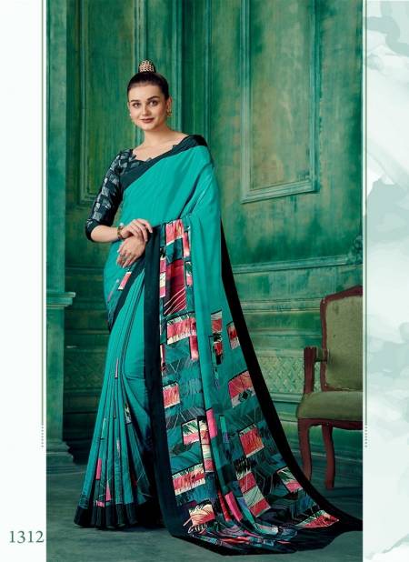 Firozi Colour Rio By Jivora 1305 to 1318 Crepe Digital Printed Summer Wear Saree Wholesale Price In Surat 1312