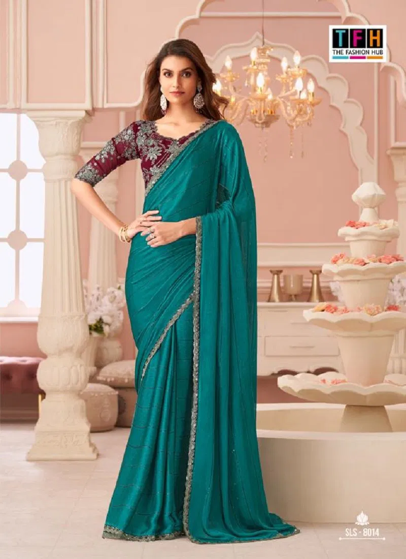 Firozi Colour Salsa Style 4 By TFH Party Wear Sarees Suppliers In India SLS-8014