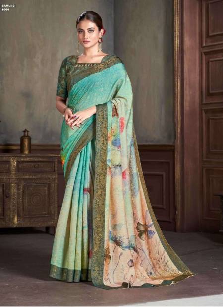 Firozi Colour Samui Vol 3 By Jivora Silk Printed Daily Wear Wholesale Saree Suppliers In Mumbai 1604