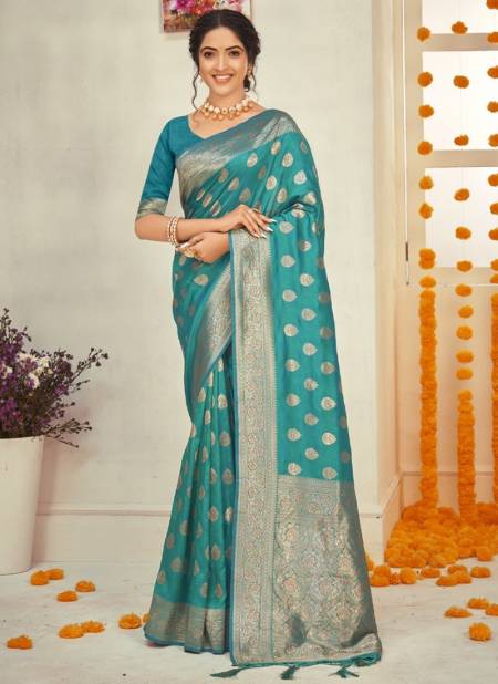 Firozi Colour Sangam Ethnic Wear Wholesale Silk Sarees Catalog 3435
