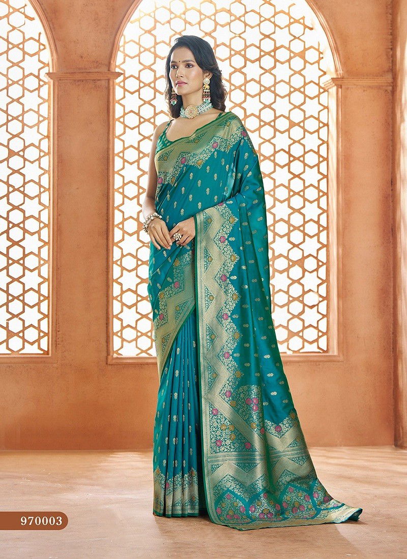 Firozi Colour Savitri Vol 1 By Rajpath Soft Banarasi Silk Saree Wholesale Shop In India 970003