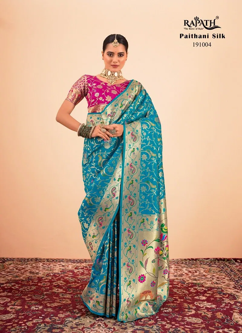 Firozi Colour Shailja Silk By Rajpath Paithani silk Designer Wear Saree Wholesale Market In Surat 191004