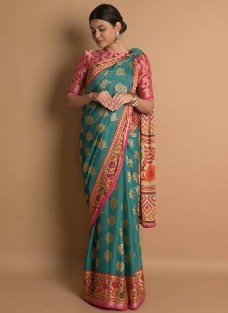 Firozi Colour South Indian Printed Wholesale Designer Sarees 6802