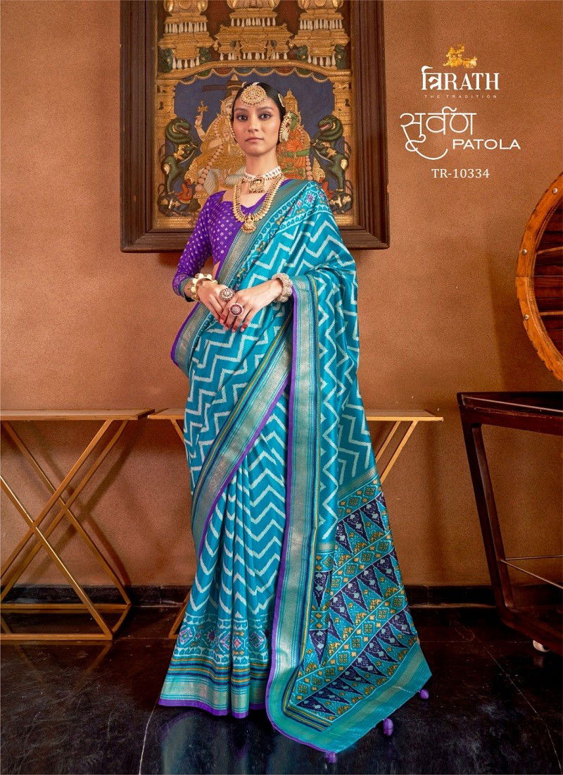 Firozi Colour Suwarna Patola By Tirath Mercerized Sigma Silk Occasion Wear Wholesale Saree In India TR-10334