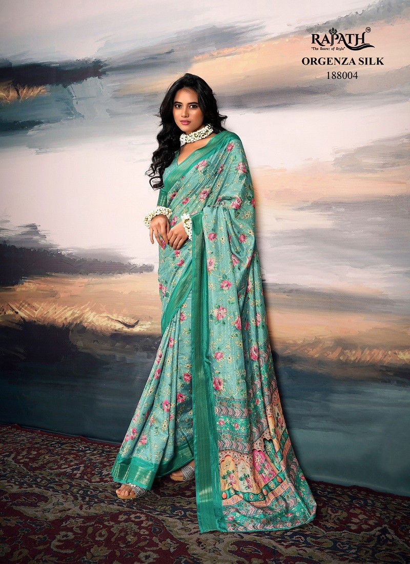 Firozi Colour Swarnamala By Rajpath Cotton Silk Printed Saree Orders In India 188004