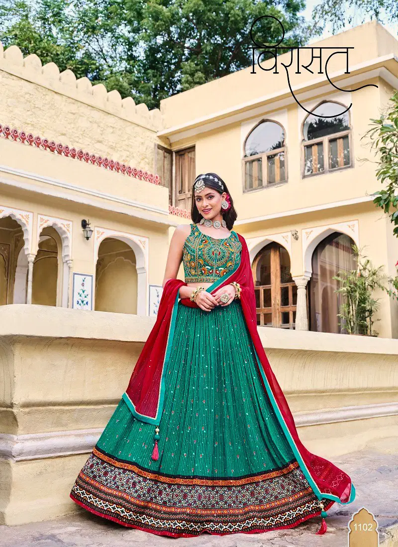 Firozi Colour Titliya By Virasat Chinon Wedding Wear Lehenga Choli Wholesale Online 1102