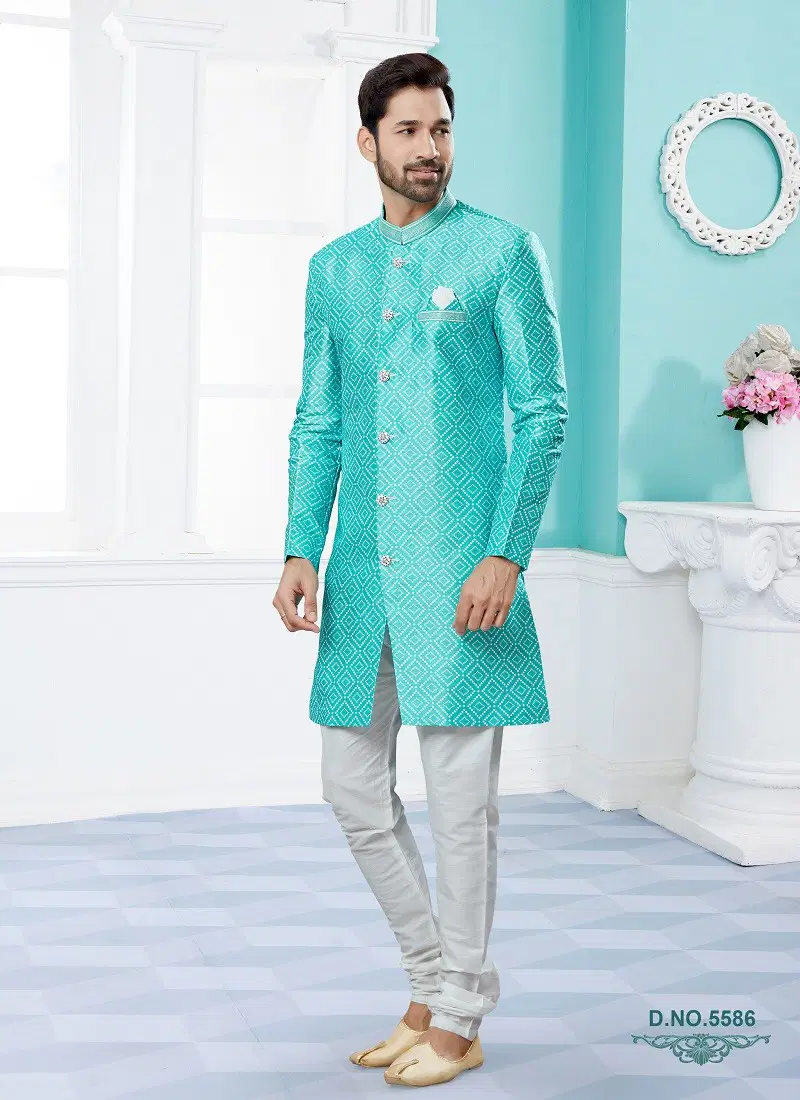 Firozi Colour Vol 14 Party Wear Mens Sherwani Wholesale Shop In Surat 5586