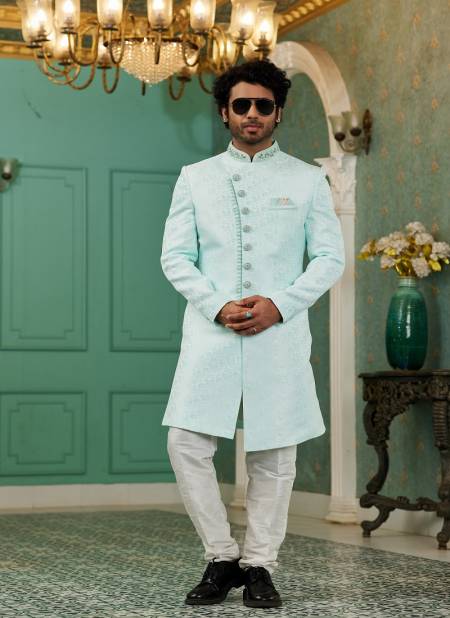 Firozi Green Colour Function Wear Mens Indo Western Wholesale Clothing Distribution In India 2723